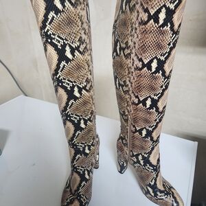 ANTONIO MELANI Snake Print Heeled Boots 6.5 M